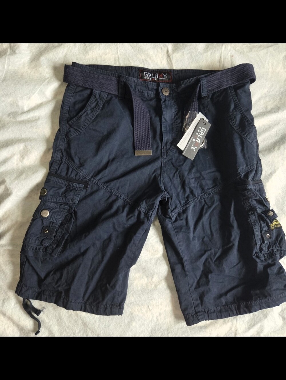 NWT.Galaxy by Harvic Mens Cargo Belted 9" Shorts Navy Blue 34